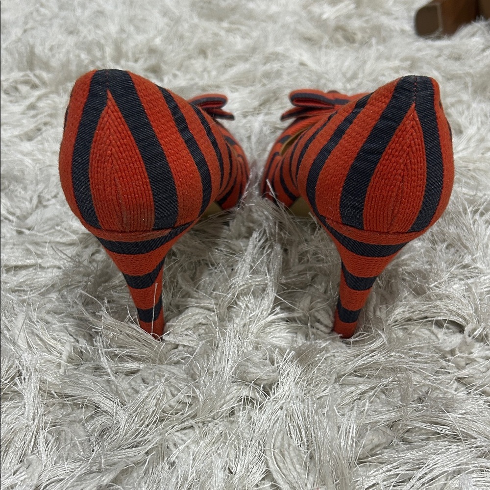 J.Crew Striped Red and Navy Blue Bow Women's Heels - Picture 4 of 6